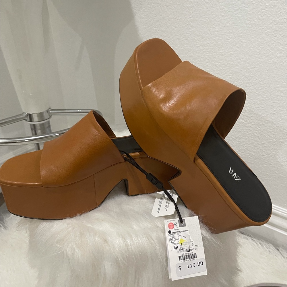 Zara real  new  tan platform shoes